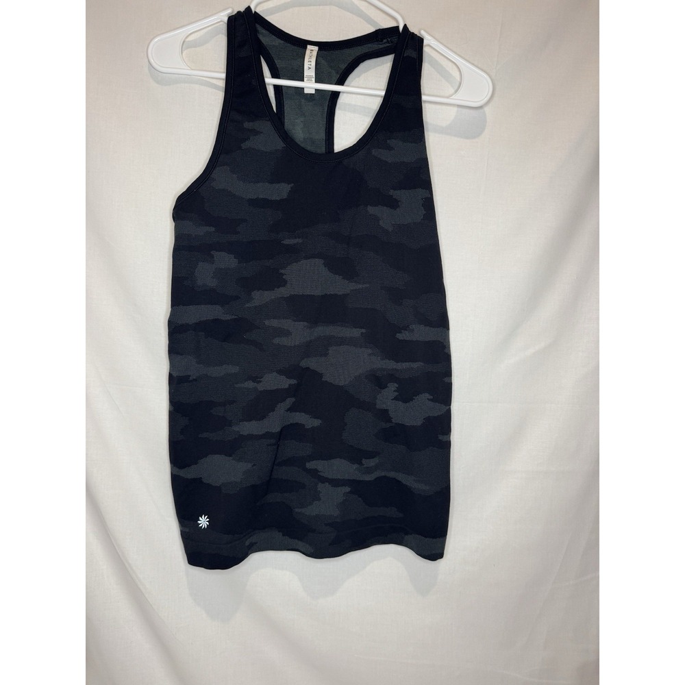 Athleta Women's Small Black Camo Racerback Workout Tank Gripper Hem